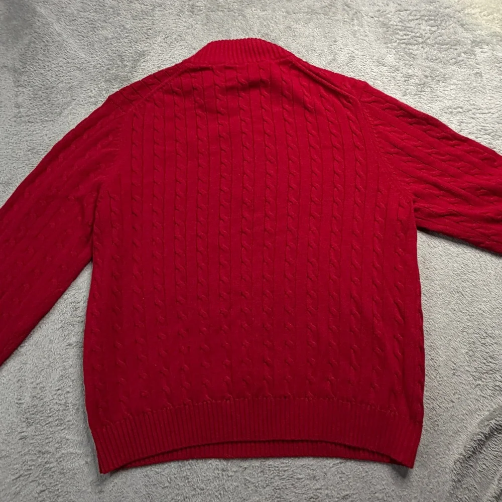 IZOD Mens XXL Red Cable Knit Quarter Zip 100% Cotton Mock Neck Sweater